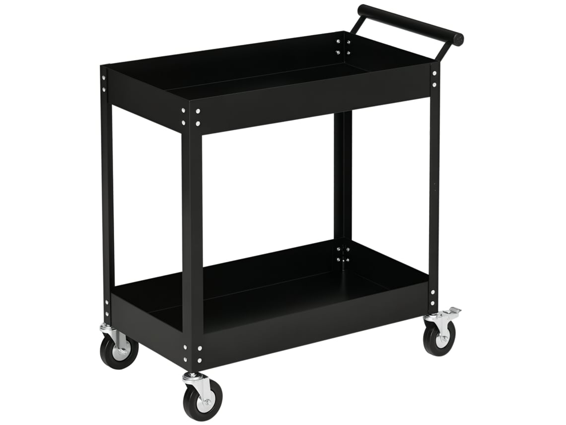 Carro de herramientas de acero VELTRIX, 2 niveles, 84,5 x 38 x 84 cm, negro.