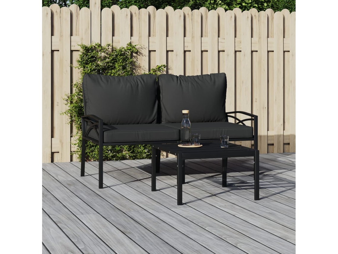 Sillas De Jardín 2 Uds Acero Con Cojines Gris 62x75x79 Cm