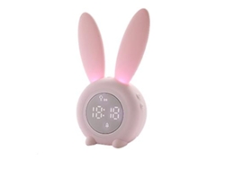 Luz nocturna magnética con ritmo y despertador con sensor de sonido, forma de conejito, USB para coche (rosa)