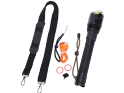 Linterna recargable potente Anub XHP110 con cinturón portátil para exteriores y pantalla de batería.