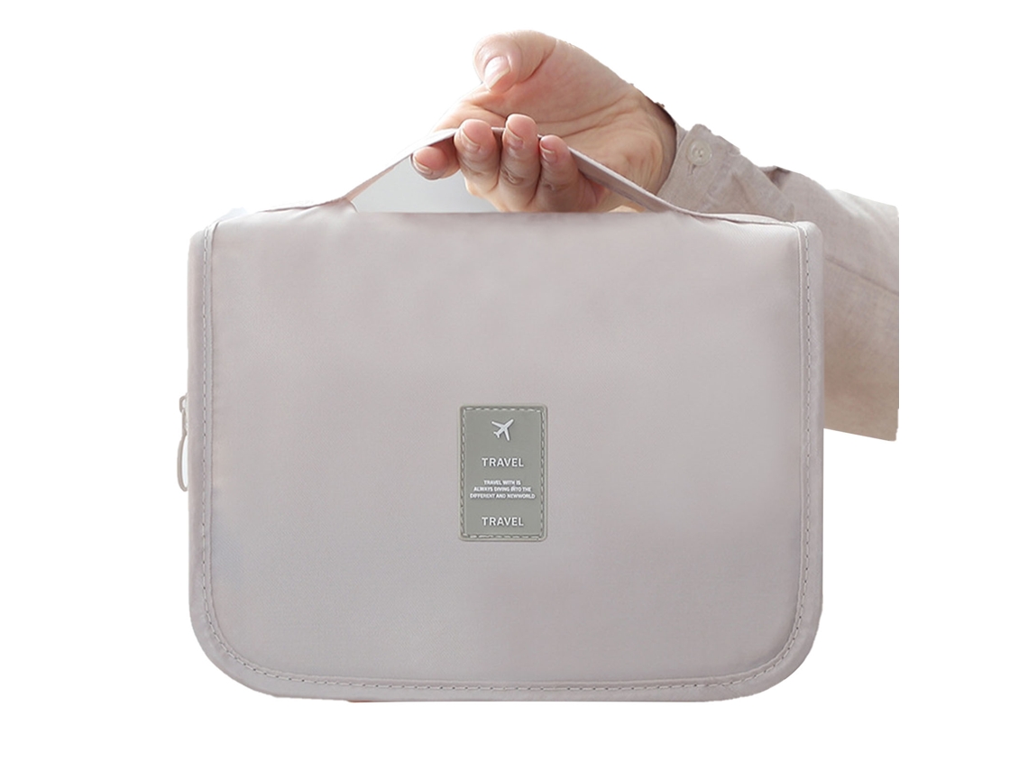 Bolsa de maquillaje portátil pequeña, estilo coreano, beige