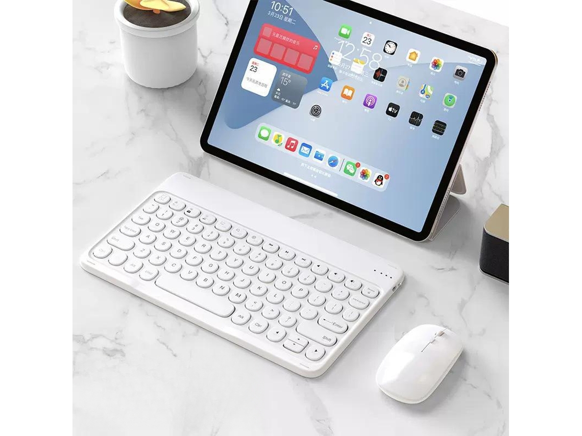 Combo de teclado y ratón inalámbricos Bluetooth Cuich de 10 pulgadas (blanco)