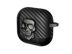 Estuche protector de fibra de carbono con estampado de calavera GIECY para auriculares Bluetooth