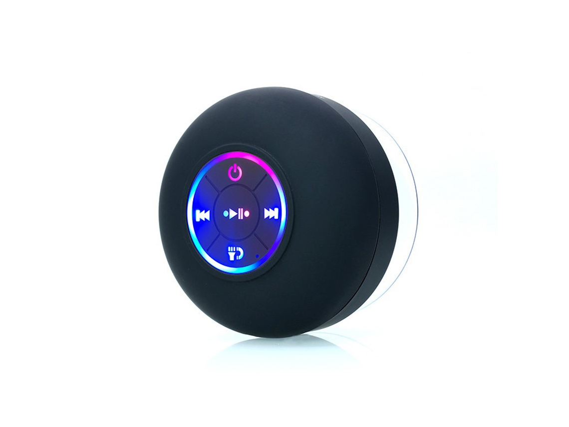 (Negro) Altavoz de ducha Bluetooth resistente al agua y a las caídas con luz LED, ventosa integrada y batería de 2 horas de duración.