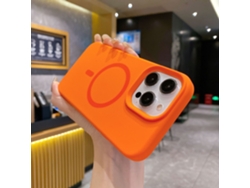 (naranja, Iphone 14 Pro Max) Funda De Silicona Líquida Para Iphone, Con Fuerte Fijación Magnética.