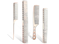 Juego de peines de aluminio para el cabello - 4 peines metálicos para cabello largo y corto (plateados)