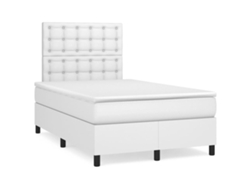 Cama Box Spring Con Colchón Cuero Sintético Blanco 120x190 Cm