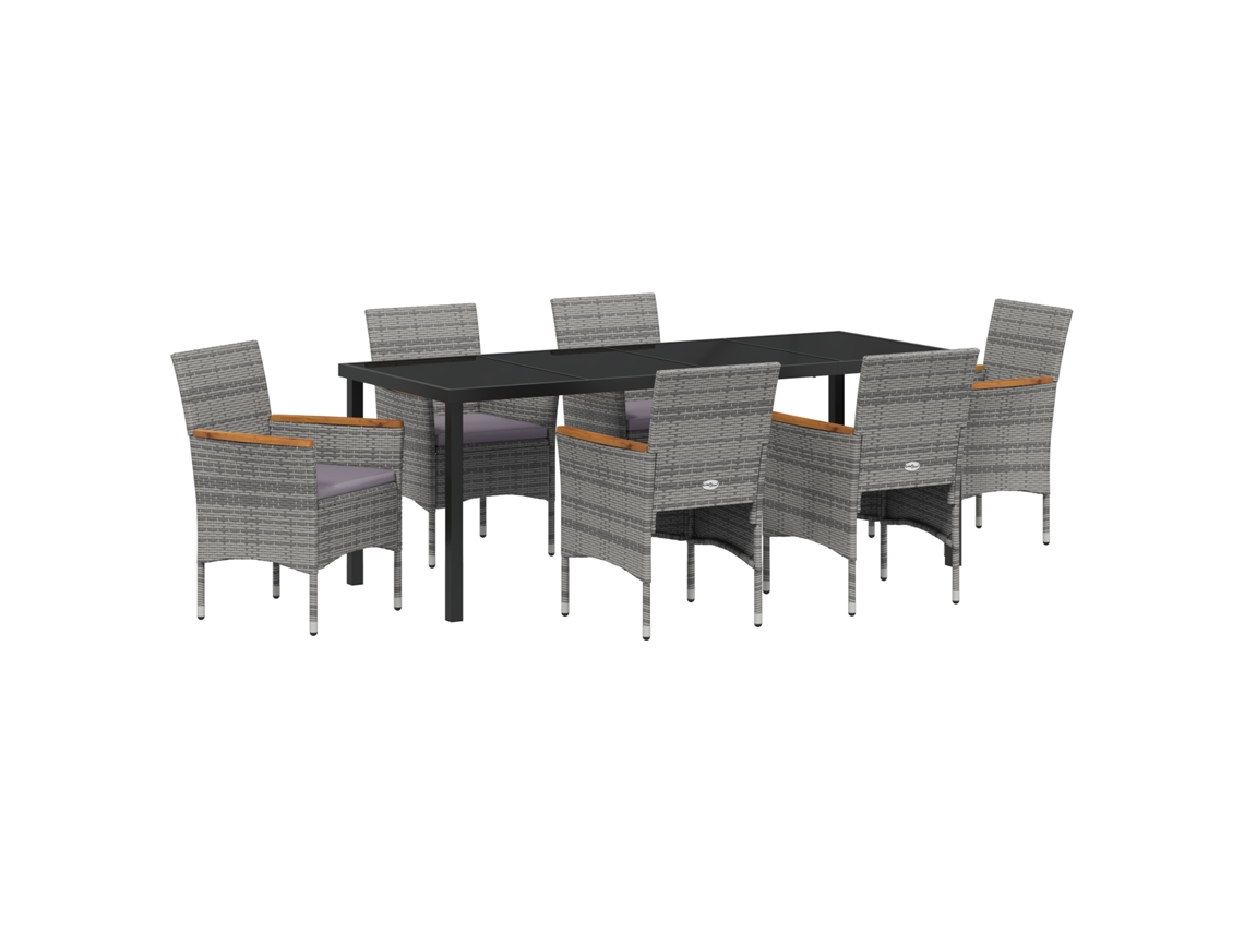 Conjunto de comedor de jardín vidaXL de 7 piezas de ratán sintético gris