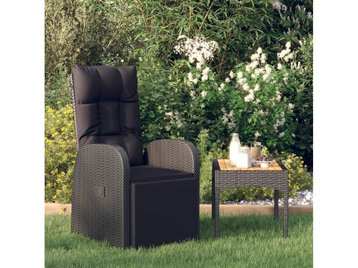 Silla de jardín reclinable DKD Home Decor con cojín de mimbre negro