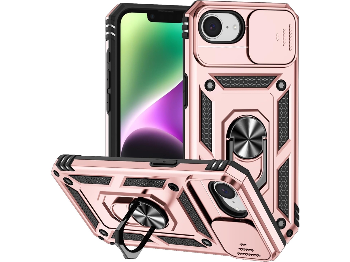Funda magnética AEUZWR compatible con iPhone 16e con protector de cámara y soporte integrado en oro rosa