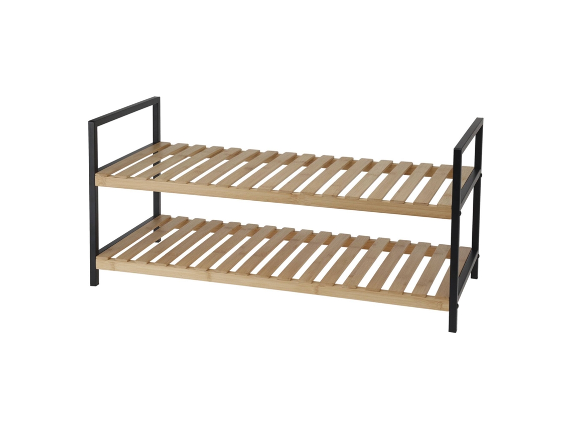 Zapatero de bambú con 2 estantes en metal y bambú 70x30x32cm WELLHOME