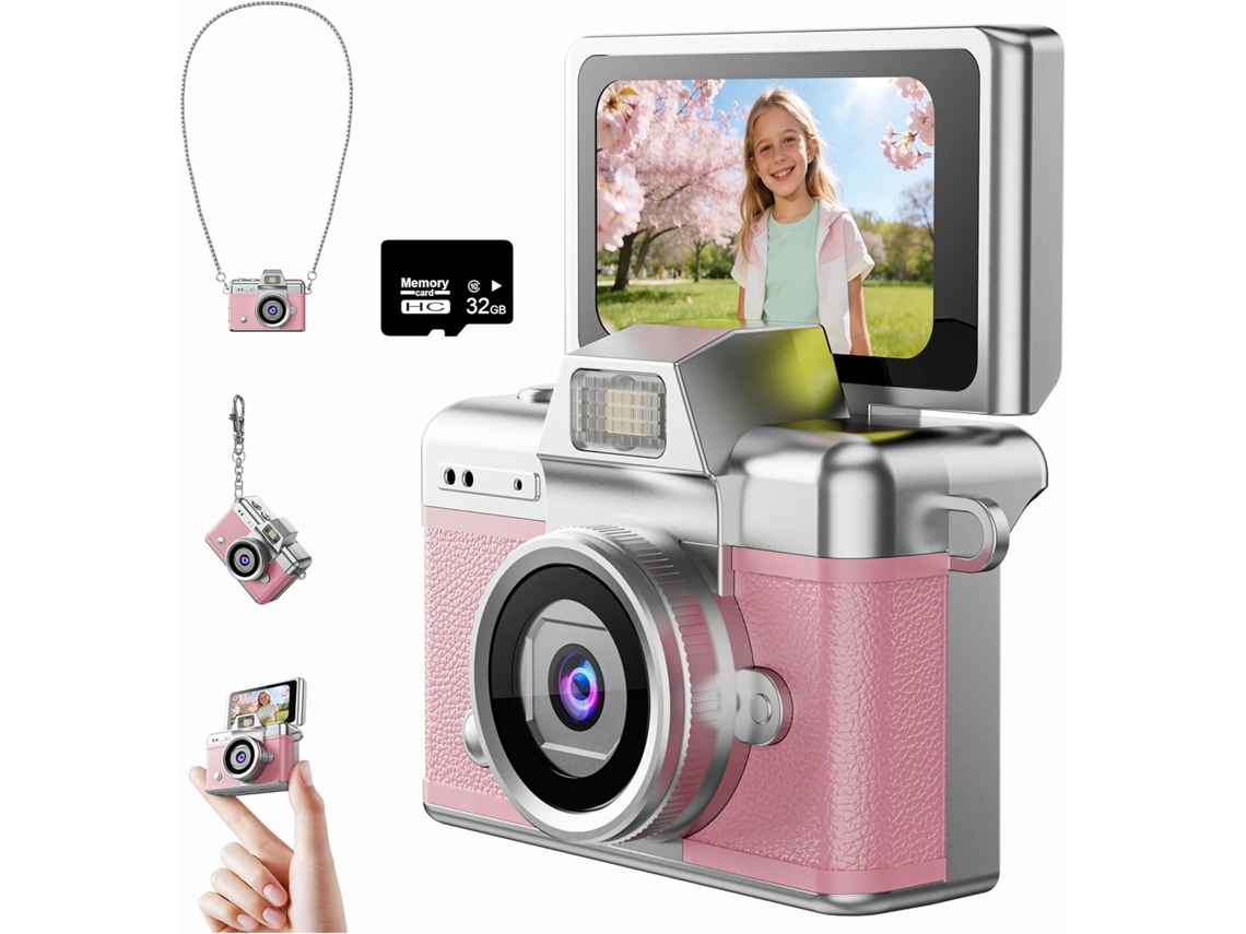 Mini Cámara Digital Llavero, Video 1080p, Pantalla Lcd De 1,47" Con Tarjeta Tf De 32 Gb Para Viajes (rosa)
