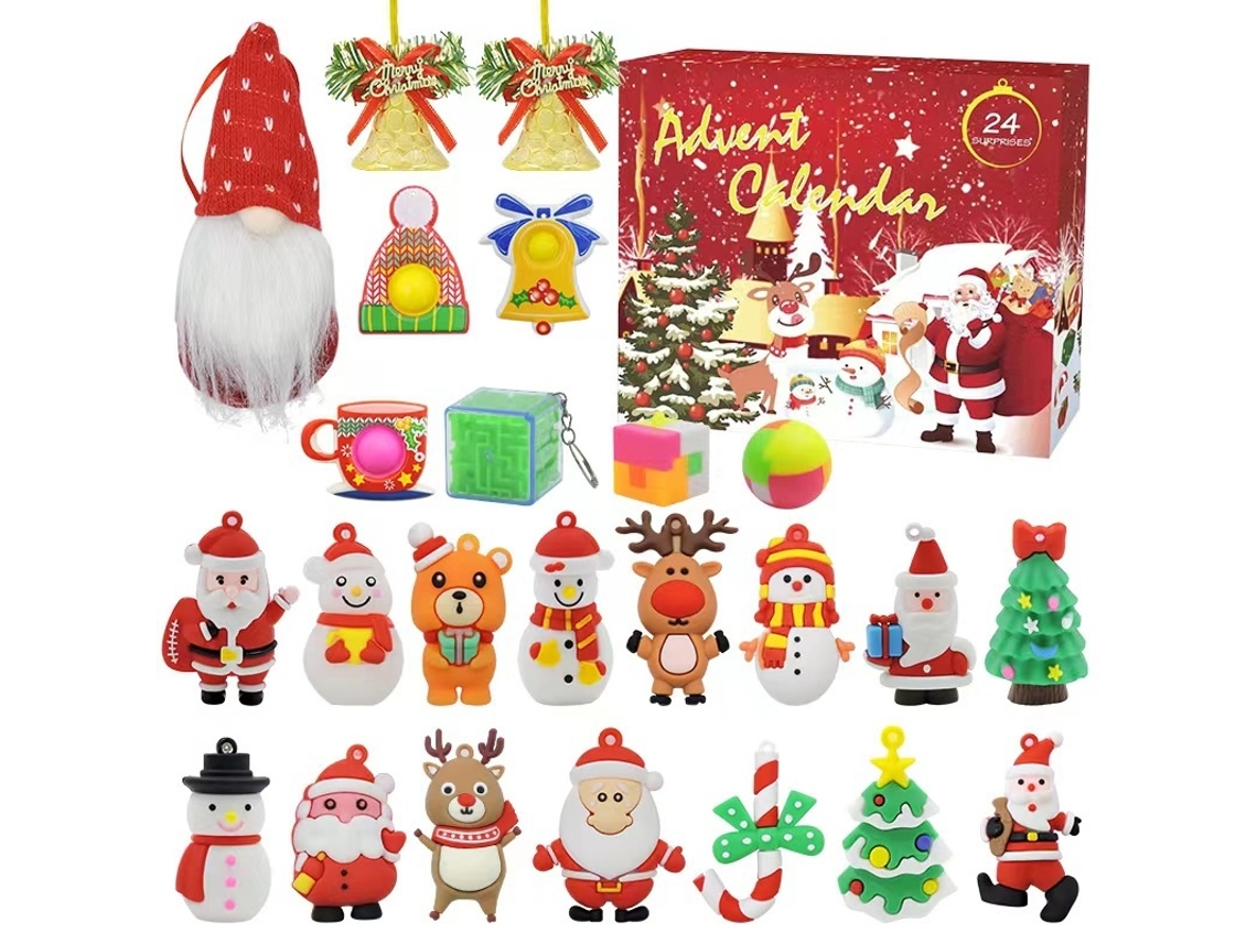 Calendario de Adviento Navideño 2026 con 24 Piezas, Juguetes Antiestrés, Papá Noel, Adorno para Árbol y Maqueta Infantil para Montar Aeuzwr