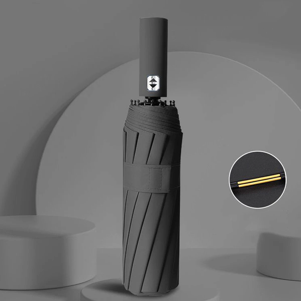 (negro) Paraguas Automático De Doble Quilla Con 12 Varillas, Paraguas Plegable De Tres Secciones, Grueso Y Duradero, Con Protección Uv.