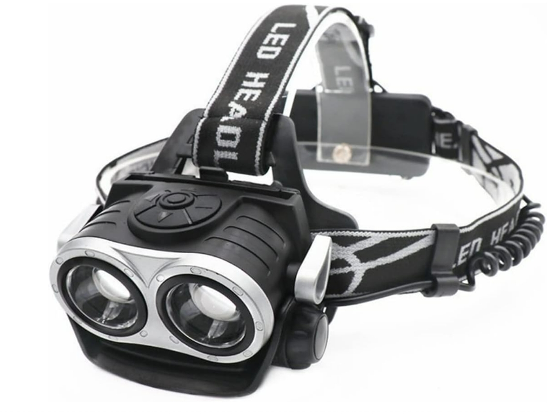 Linterna de faro recargable, reflector y foco de 1000 lúmenes, faros de diadema livianos de 2.4 oz (negro) YIZHOOD