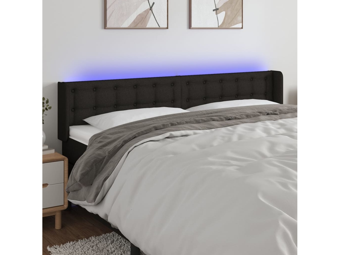 Cabecero Con Led De Tela Negro 163x16x78/88 Cm
