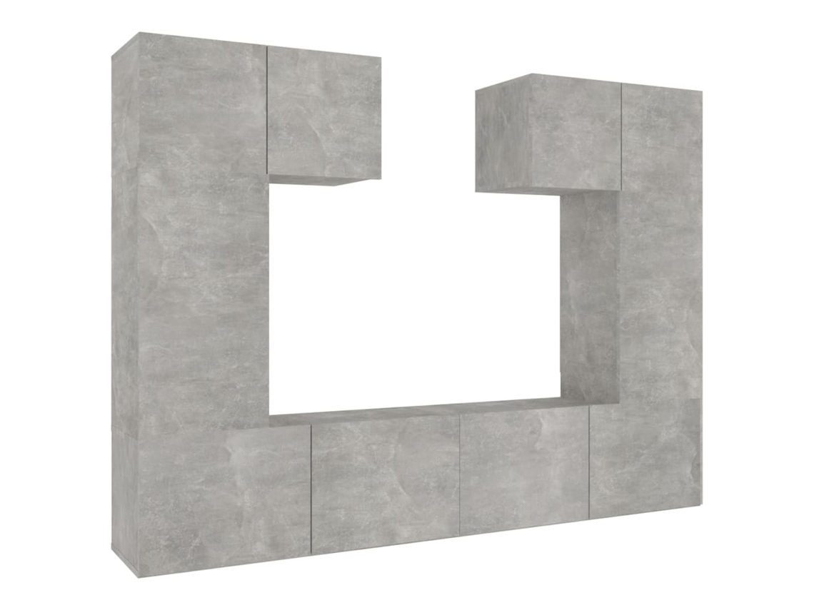 Conjunto de 6 muebles de TV en madera procesada, gris cemento, EXCLUSIVO DE LA CASA