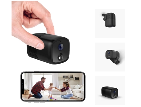 BISBISOUS A90 Wifi Mini cámara 150 Gran Angular 2Mp/1080P Inalámbrica Portátil 10M Visión Nocturna Detección Humana Alarma Inteligente Negro