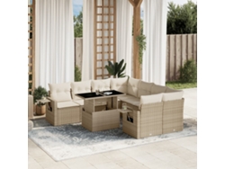 Conjunto de sofá de jardín de 9 piezas con cojines, mimbre sintético beige, Dkd Home Decor