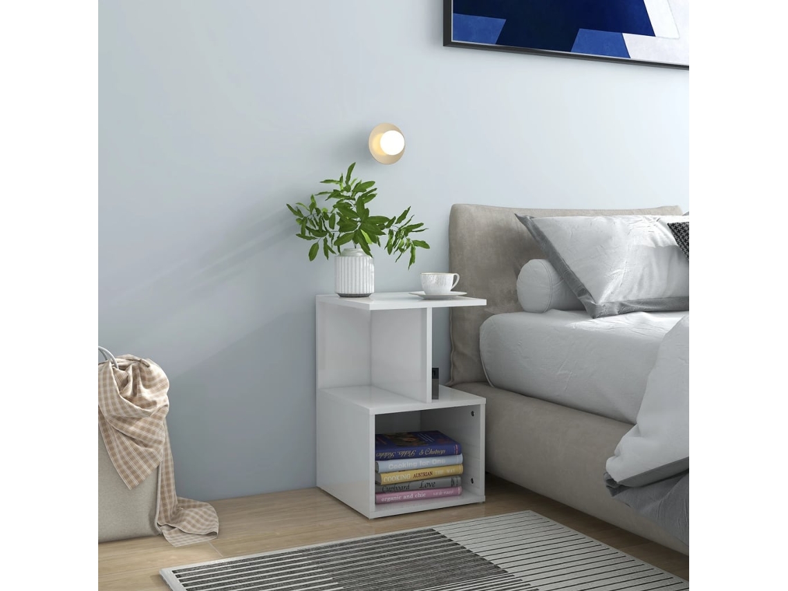 Mesita de Noche 35X35X55 Cm Contrachapado Blanco Brillante