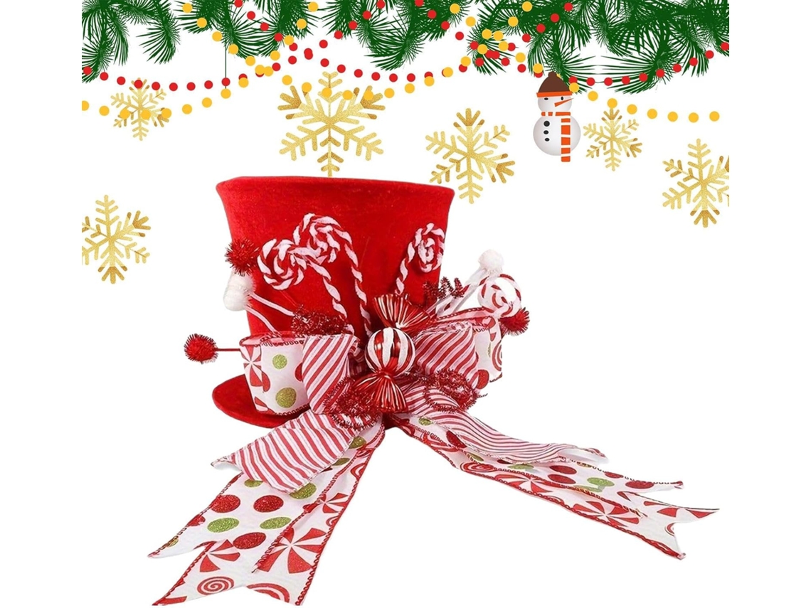 Adorno Para La Cima Del Rbol De Navidad Decoraciones Navide As Con Sombrero Estrella Y Lazos Cinta Adornos Accesorios