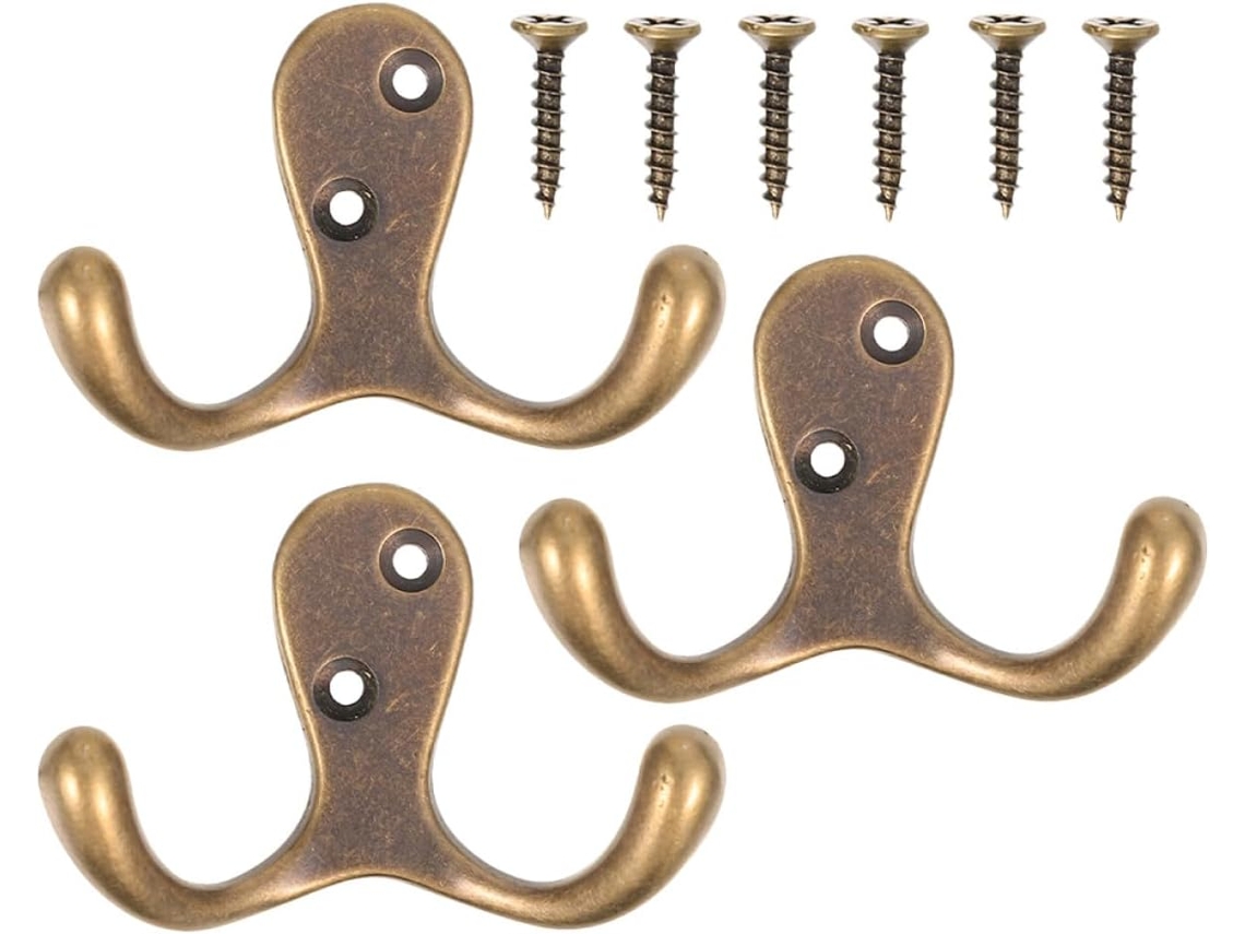 Juego De 3 Ganchos De Pared De Cobre Macizo, Perchero Doble Para Toallas Y Abrigos,