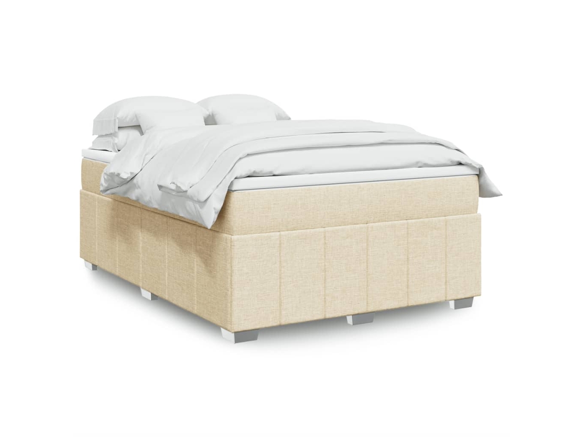 Cama Box Spring Con Colchón Tela Color Crema 140x200 Cm