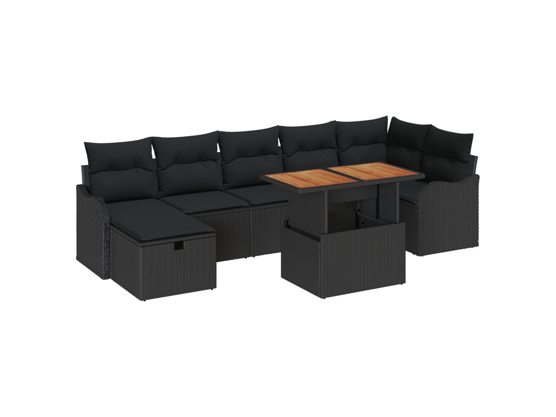 Conjunto 8 De Sofás De Jardín De Vidaxl Con Cojines Negro Poliratán