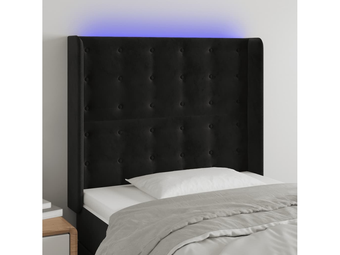 Cabecero Con Led De Terciopelo Negro 103x16x118/128 Cm
