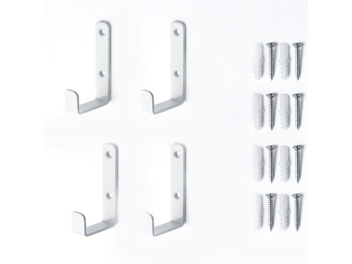 Kit 4 Ganchos J De Parede Em Aço Laminado A Frio - Branco - Tommy01