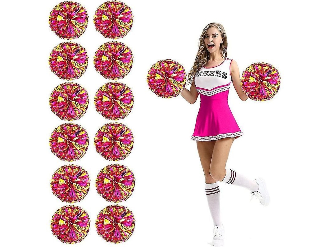 2026 12 Pompones de animadora con agujeros para los dedos, lámina metálica, tamaño mascota 26-30cm para deportes y fiestas