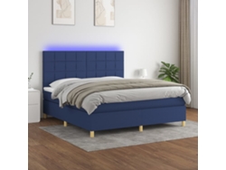 Cama Box Spring Colchón Y Luces Led Tela Azul 160x200 Cm