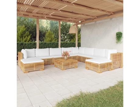 Conjunto 11 muebles de jardín VIDAXL y cojines madera maciza teca