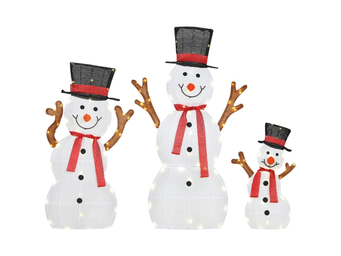 Familia De Muñecos De Nieve Navideños, 3 Piezas, Estacas Led Blancas