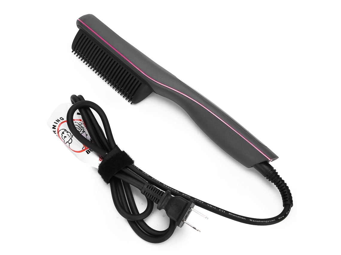 Pente Rectificador Eléctrico De Pelo Antiquemadura Cepillo Rectificador De Barba Gris