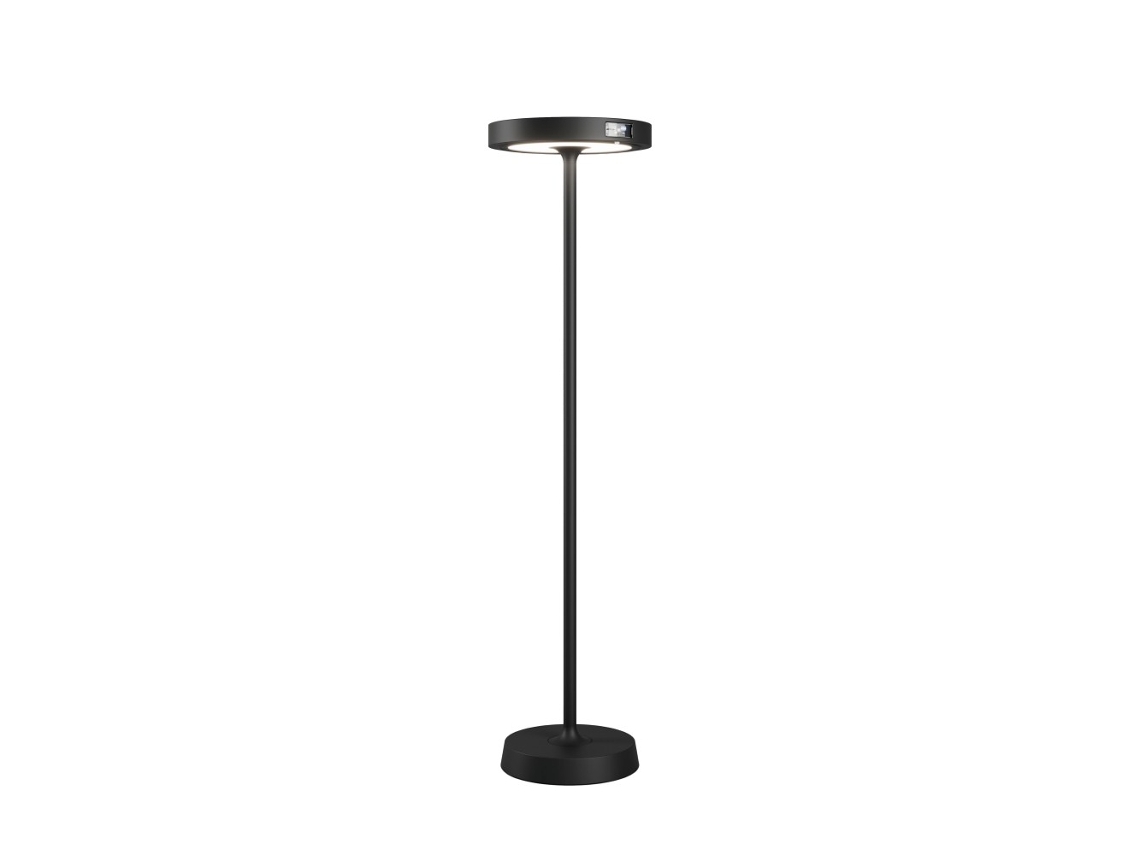 Lámpara de pie solar LED recargable Barbell Solar RF de 65 W - Lámpara de pie para exteriores, 3 ajustes de altura: 156-113-70 cm, color negro.