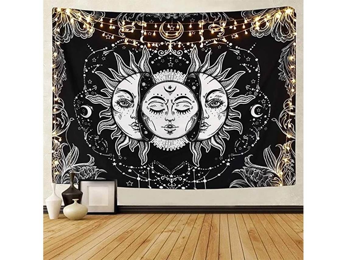 Tapeçaria Tarot 2025 Sol e Lua Céu Negro Parede Decorativa Manta Índia