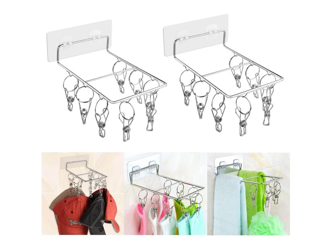 2 Soportes Adhesivos De Acero Inoxidable Para Sombreros, 8 Ganchos Rectangulares De Pared