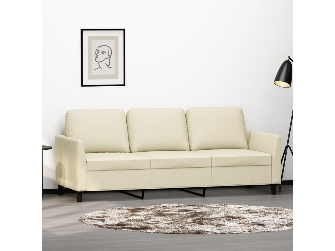 Sofá De 3 Plazas De Cuero Sintético Color Crema 180 Cm