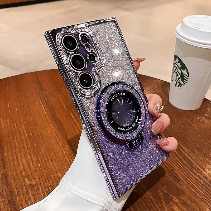 (samsung S26 Morado) Funda Magnética Con Efecto Degradado De Diamante Para Teléfonos Samsung Con Soporte Magsafe.