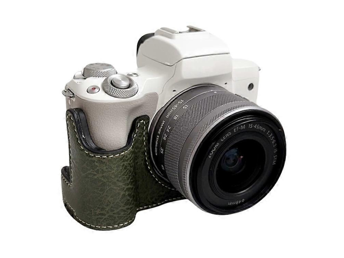 Bolsa de cuero de medio cuerpo para cámara Canon EOS M50 Mark II / M50 / M5 con ranura para batería y textura de búfalo.