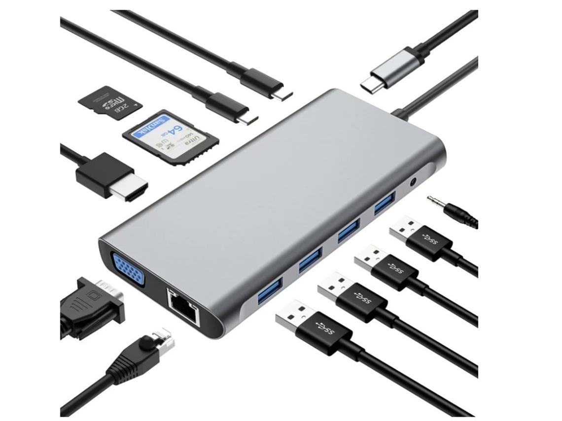 Estación de acoplamiento USB C Hub USB C 12 en 1 compatible con dispositivos tipo C MacBook Pro/Air Plus gris Yizhood