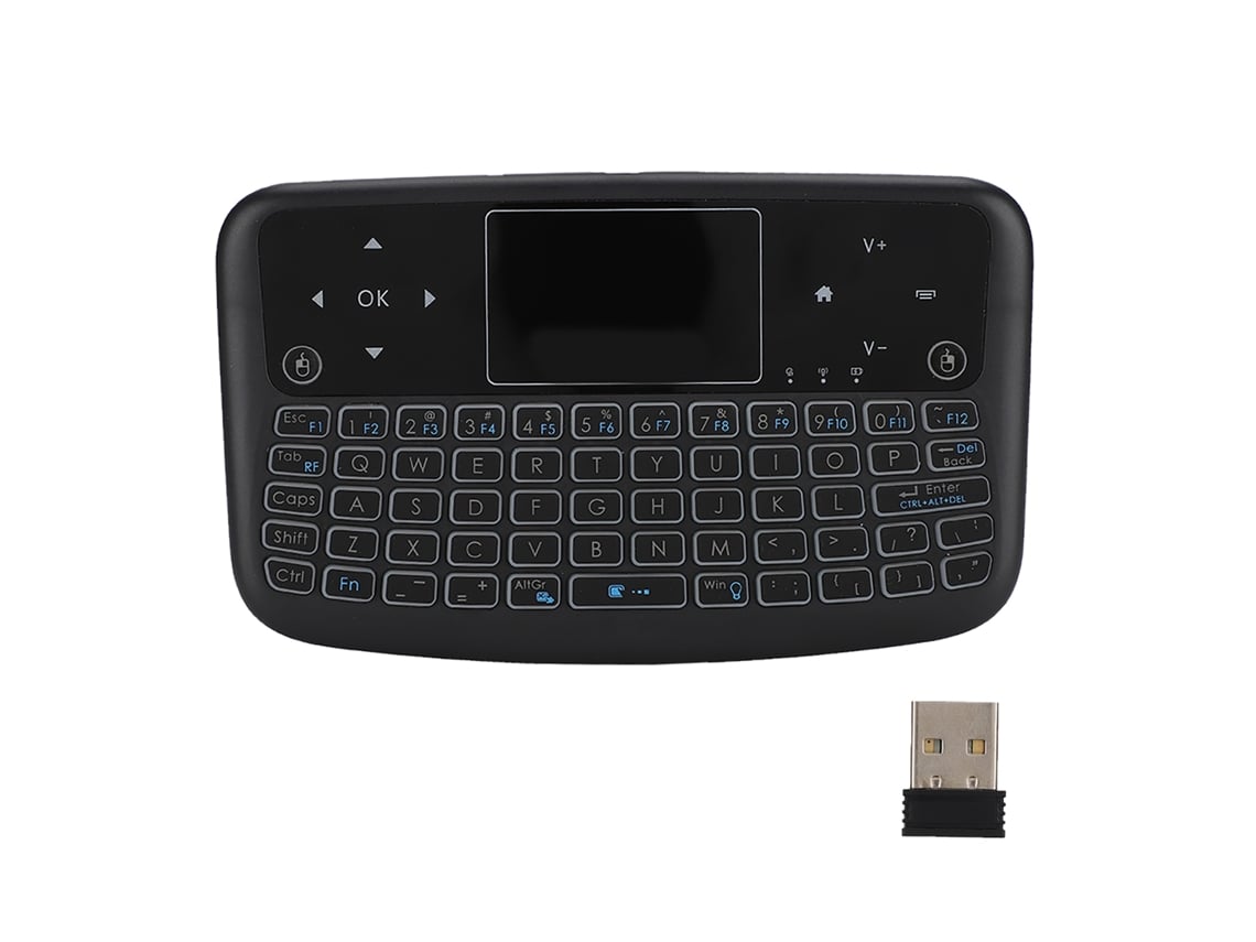 Teclado Sem Fio Com Retroiluminação 2.4g, Touchpad E Botões Mouse Esquerdo E Direito Mini Plano