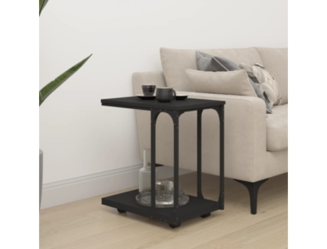 MAISON EXCLUSIVE - Mesa auxiliar con ruedas madera negra 50x35x55,5 cm