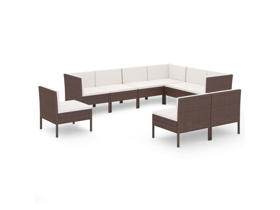 Conjunto 9 muebles de jardín VIDAXL y cojines ratán sintético marrón