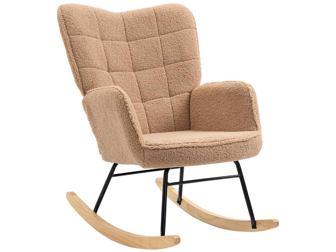 Mecedora tapizada en madera y acero, con revestimiento de tela bouclé, 71x98x101 cm, marrón PRIME KANG