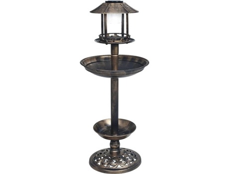 vidaXL Bebedero decorativo para pájaros con luces LED solares plástico