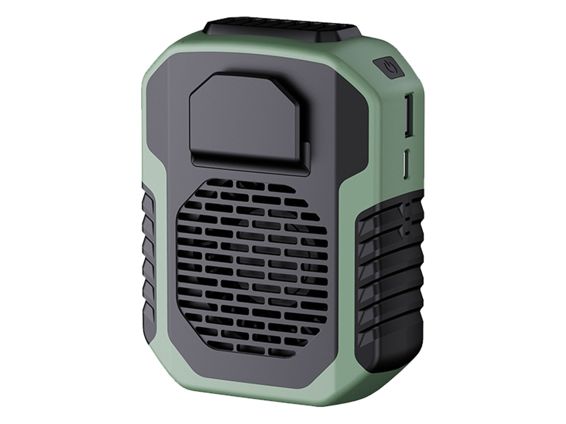 Ventilador de cintura portátil, 3 velocidades, recargable por USB, verde.