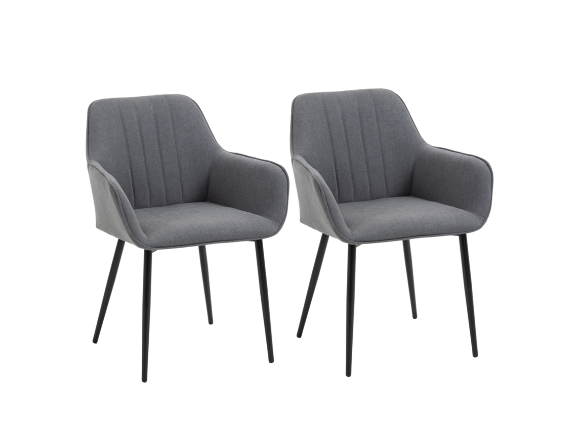 Conjunto 2 Cadeiras Cozinha Encosto Braços Metal Cinza Escuro