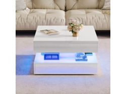 Mesa De Centro Cuadrada Lacada Con Iluminación Led Y Almacenaje Integrado Blanca